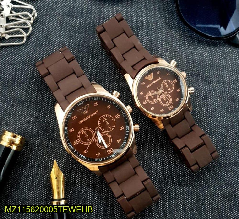 Brown Chronograph Couple Watches with Silicone Strap