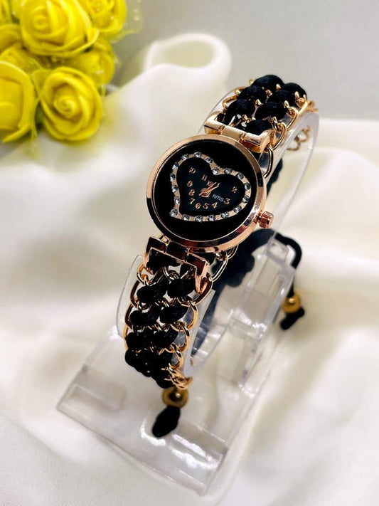 Rose Gold Heart Watch with Sparkles for Girls