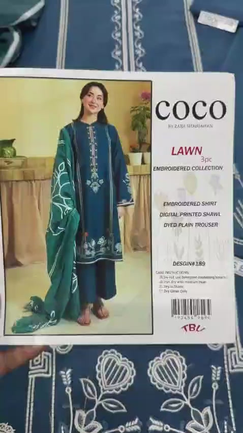 3-Piece Embroidered Lawn Suit Blue for Women