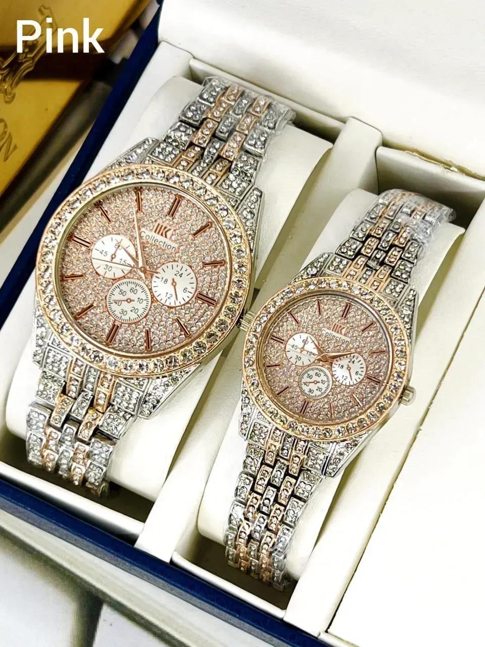Golden Diamond Couple Watches for Men Women
