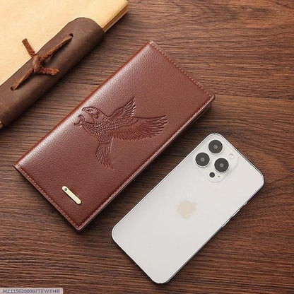 Men's Embossed Bird Leather Wallet Brown