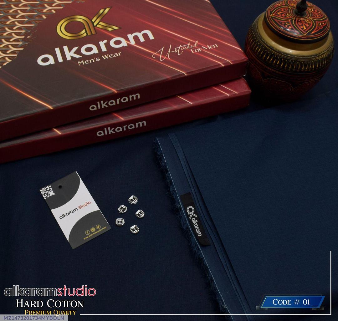 Men Hard Cotton Suit Plain Blue 4.5m Unstitched