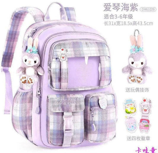 Pink Plaid Nylon Backpack for Students