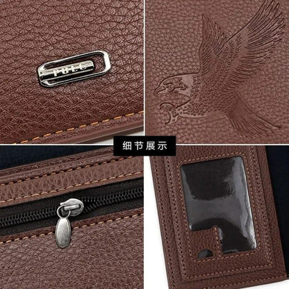 Men's Embossed Bird Leather Wallet Brown
