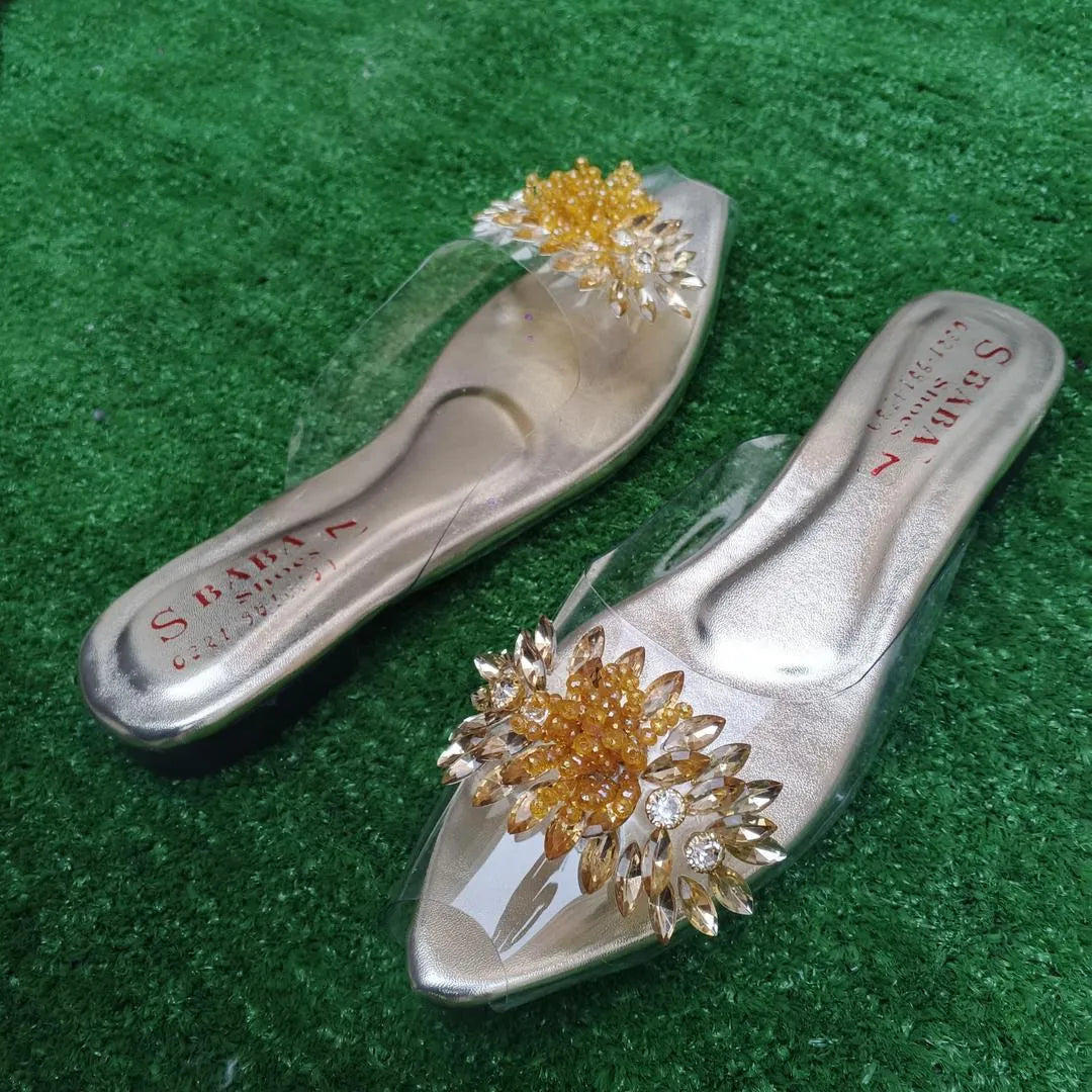 Golden Gemstone Half Slippers for Women Pakistan