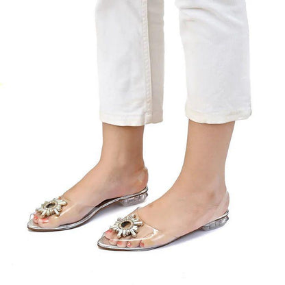 Women's Transparent Flat Shoes with Sparkling Toe White