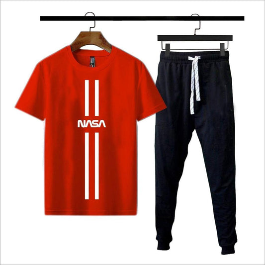 NASA Print Cotton Jersey 2Pc Set Red Black
