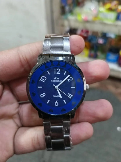 AW Collection Blue Dial Analog Quartz Watch with Stainless Steel Bracelet