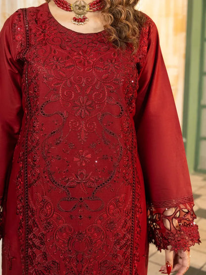 Simt - U3B Maroon Embroidered Lawn Suit for Women - 3 Pcs Set