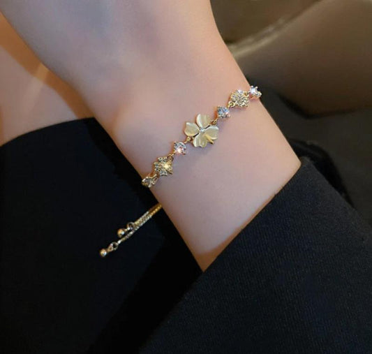 Gold Plated Flower Charm Bracelet for Women