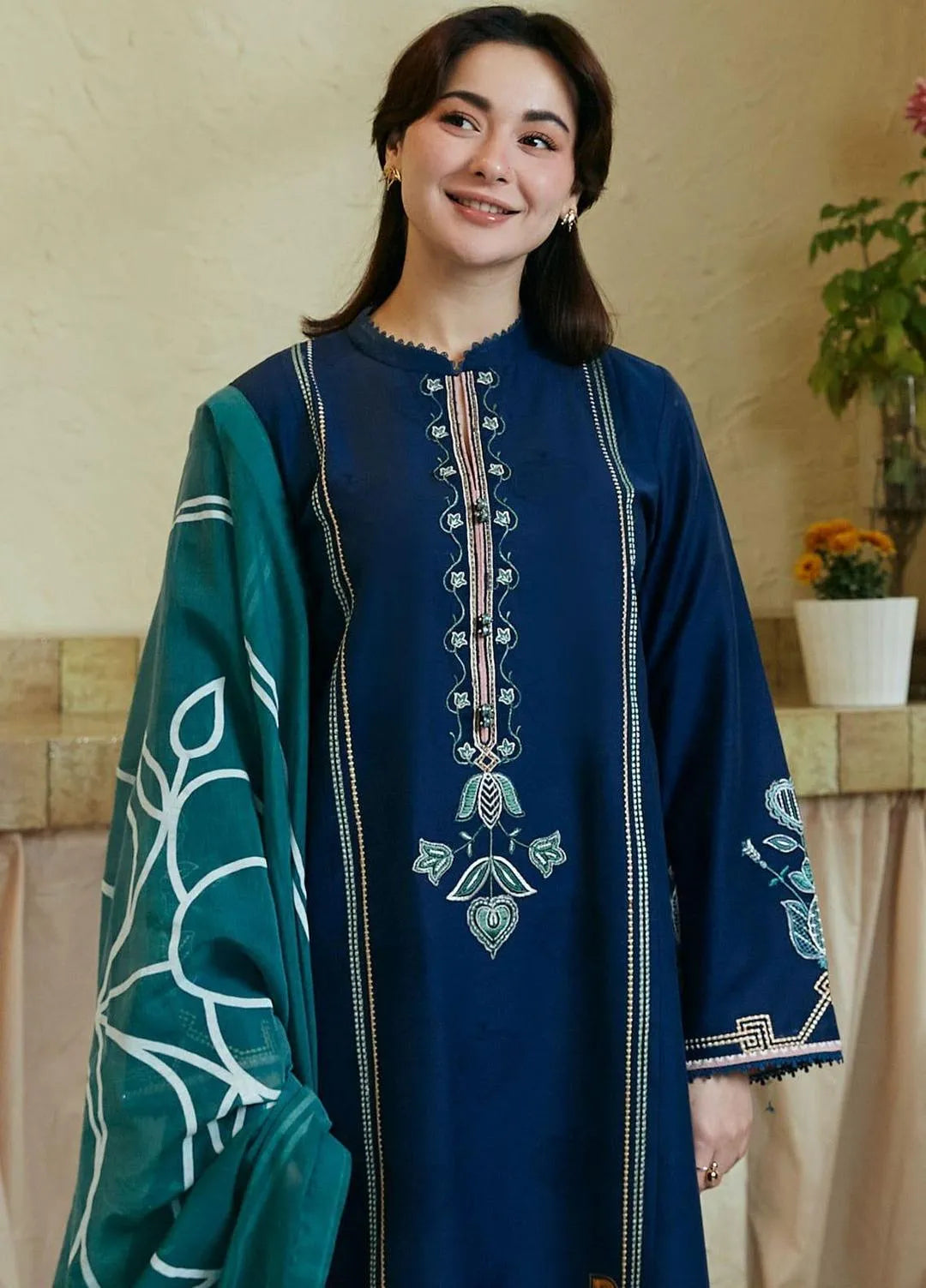 3-Piece Embroidered Lawn Suit Blue for Women