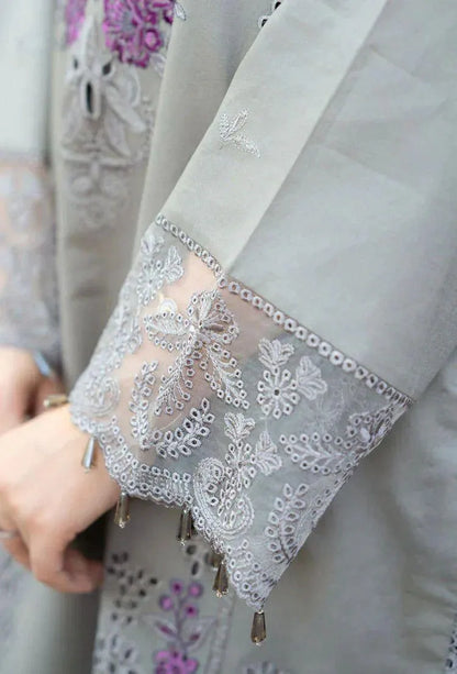 Grey Embroidered 3Pcs Lawn Suit with Chikenkari Dupatta