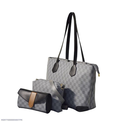 Grey Checkered 3-Piece PU Leather Shoulder Bag Set