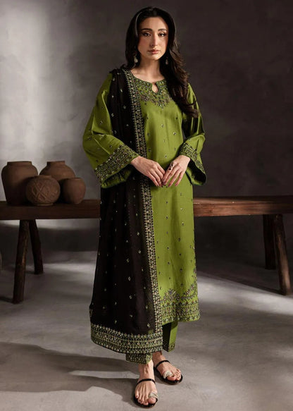 Summer Batik Suit Green Black Embroidered