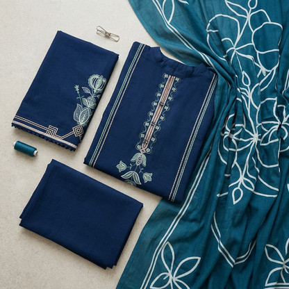 3-Piece Embroidered Lawn Suit Blue for Women