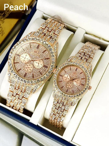 Golden Diamond Couple Watches for Men Women