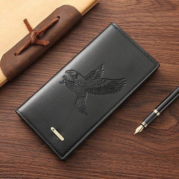 Men's Embossed Bird Leather Wallet Brown