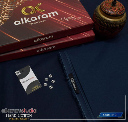 Men Hard Cotton Suit Plain Blue 4.5m Unstitched