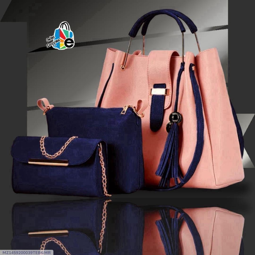 Pink Rexine Handbag Set for Girls with Gold Hardware