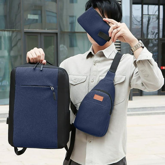 Blue 3-Piece Nylon Backpack Set for Daily Wear
