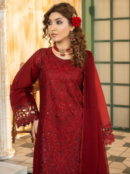 Simt - U3B Maroon Embroidered Lawn Suit for Women - 3 Pcs Set