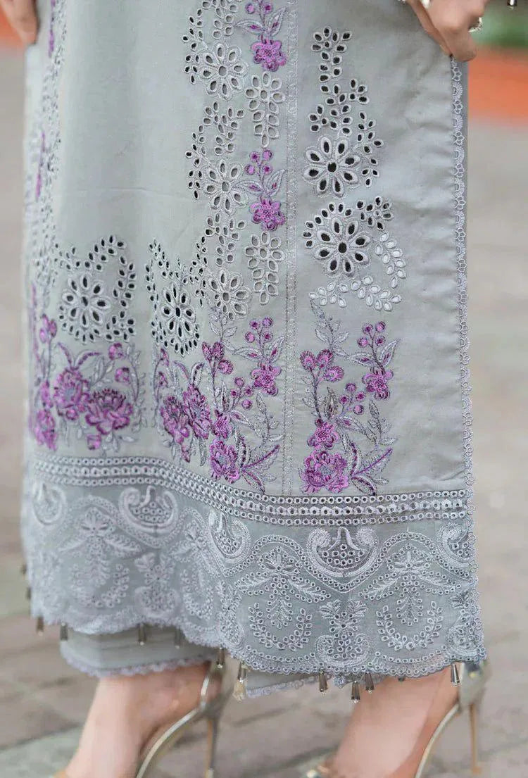 Grey Embroidered 3Pcs Lawn Suit with Chikenkari Dupatta