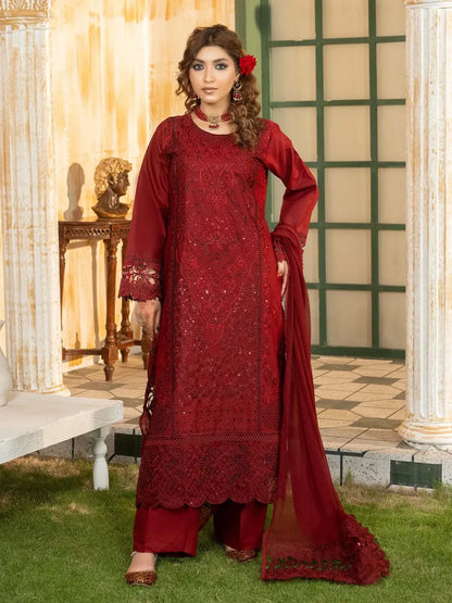 Simt - U3B Maroon Embroidered Lawn Suit for Women - 3 Pcs Set