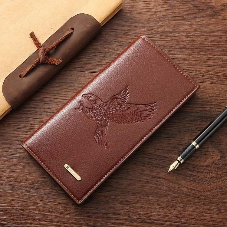 Men's Embossed Bird Leather Wallet Brown