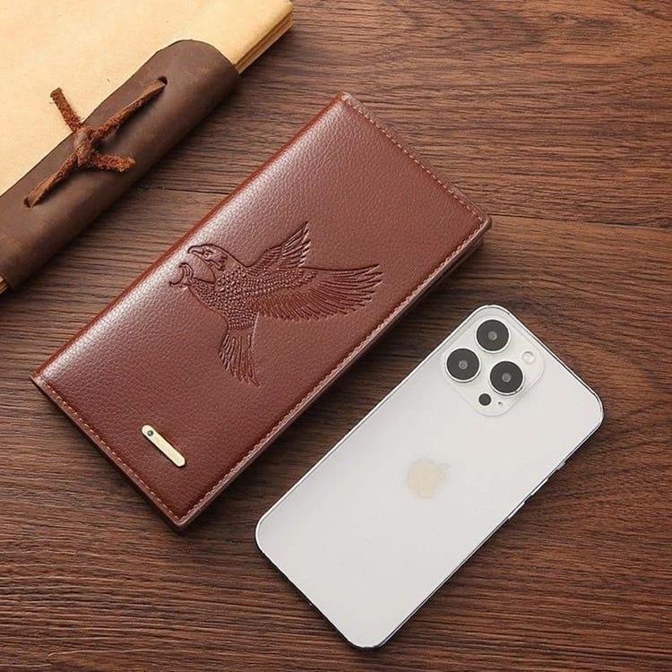 Men's Embossed Bird Leather Wallet Brown