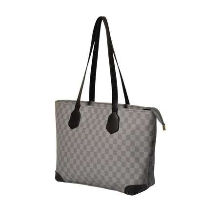 Grey Checkered 3-Piece PU Leather Shoulder Bag Set