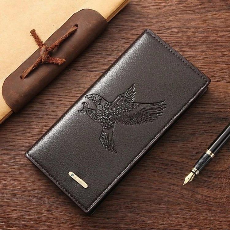 Men's Embossed Bird Leather Wallet Brown