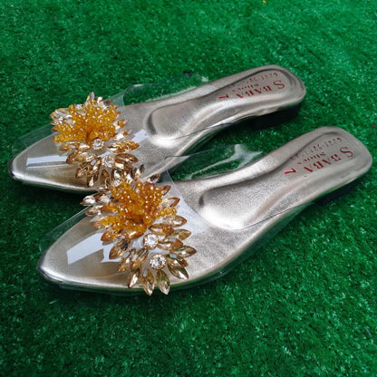 Golden Gemstone Half Slippers for Women Pakistan