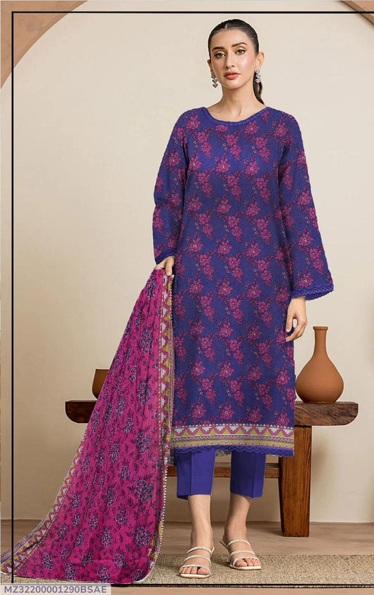 Purple Floral Printed 3-Piece Suit for Women