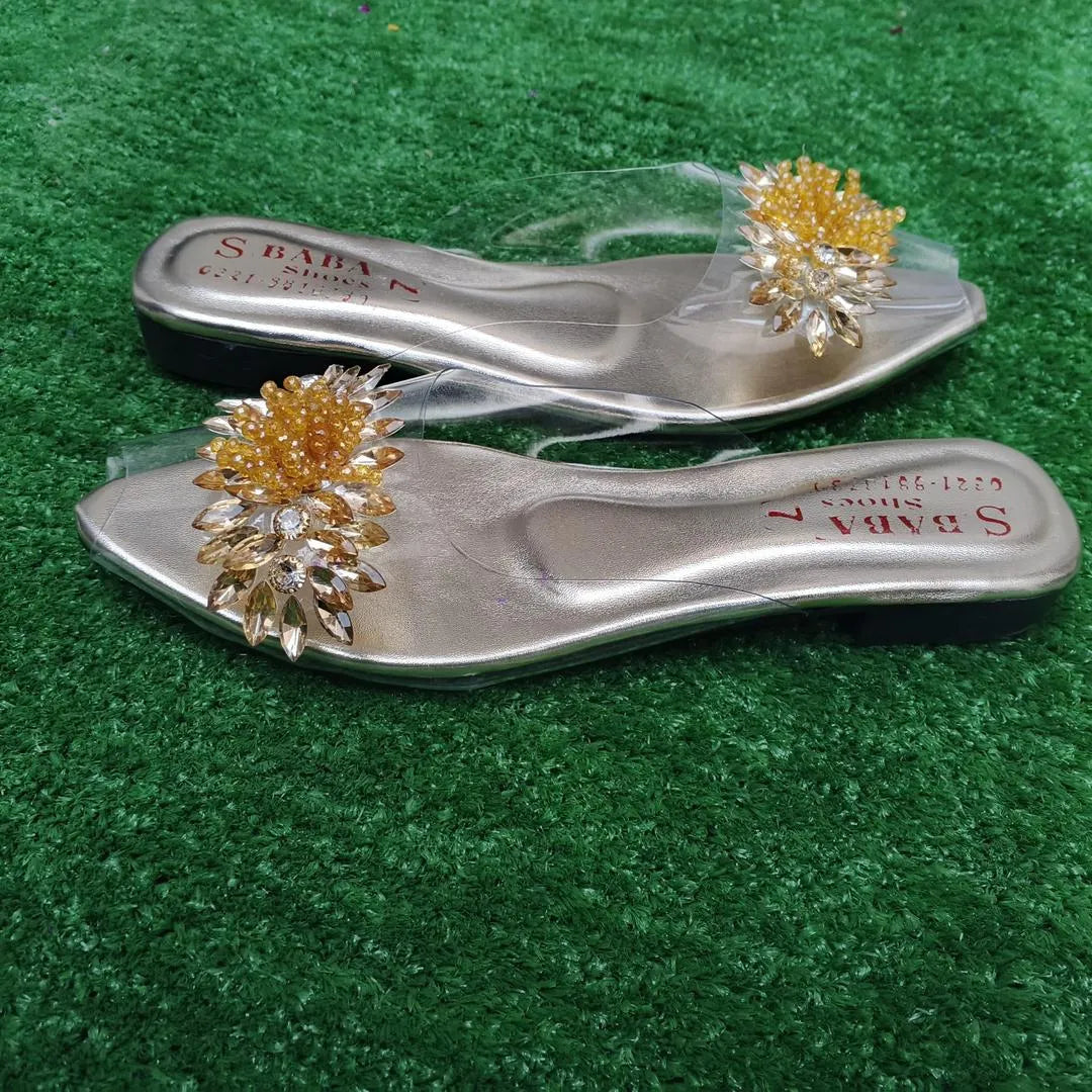 Golden Gemstone Half Slippers for Women Pakistan