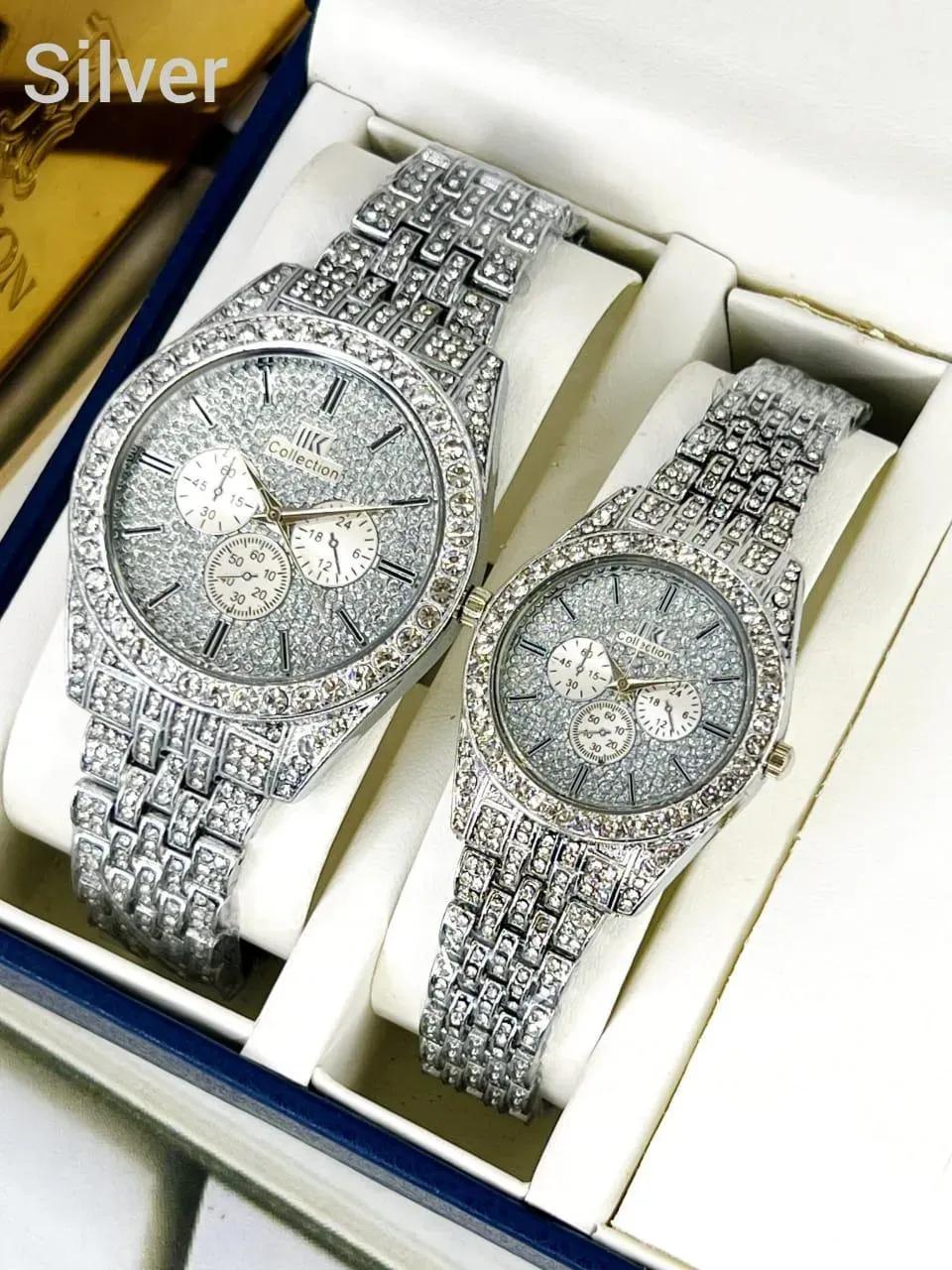 Golden Diamond Couple Watches for Men Women